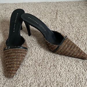 Martinez Valero Tweed Buckle Kitten Heel Mules (US 10)
